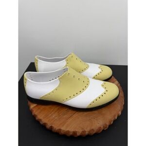 Biion Wingtip Golf Shoes Mens 11 Yellow White Spikeless Waterproof Slip On